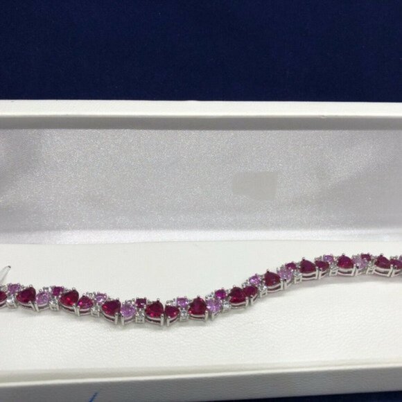 Sterling Silver Ruby, Pink & White Sapphire CLUSTER HEART BRACELET  MSRP $375 - Picture 11 of 11
